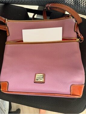 Dooney & Bourke Purple Leather Shoulder Bag with Logo Plate